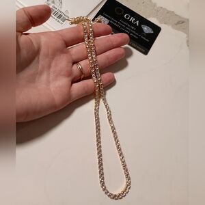 New GRA Cert 18k Plated Moissanite Gold Necklace 21 Inch 925 Sterling Silver